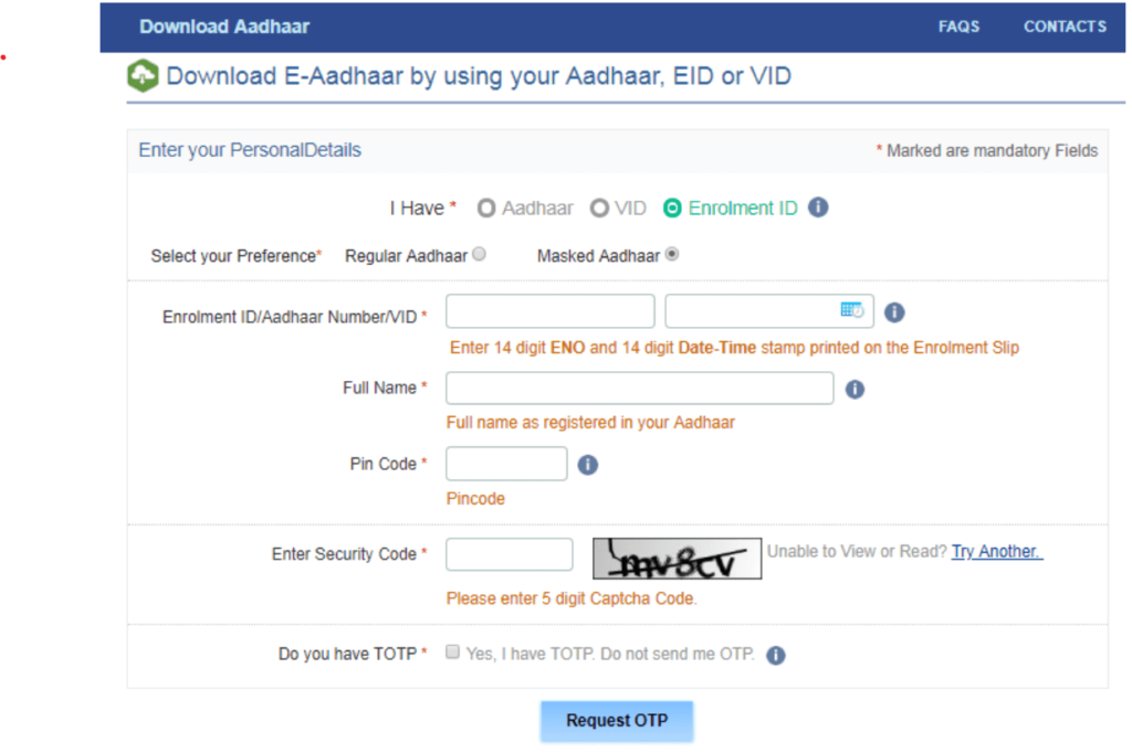 Download E-Aadhaar Card 